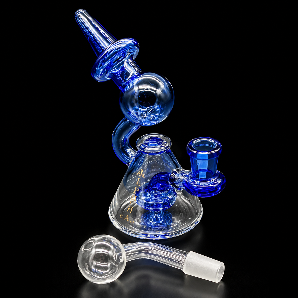 Blue glass smoking apparatus on a black background