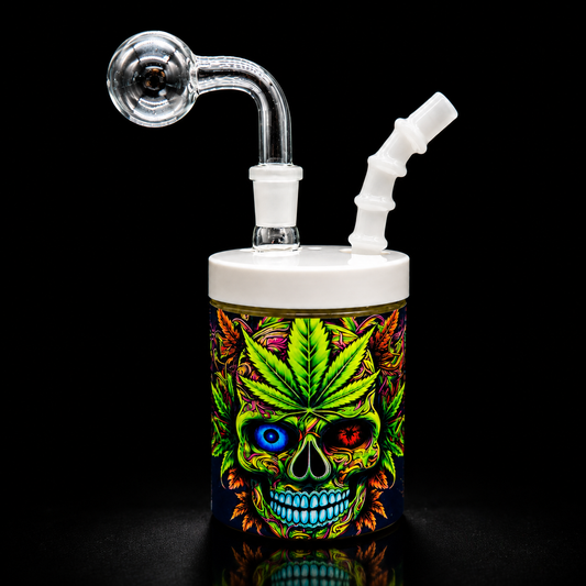 Can Style Oil Burner Glass Bubbler with 14mm Slide  skull 