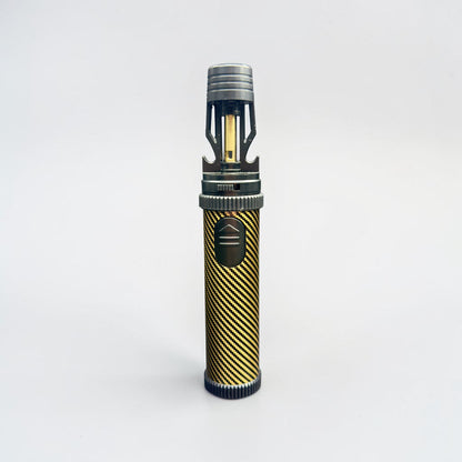 Torch lighter with black and gold design on a white background