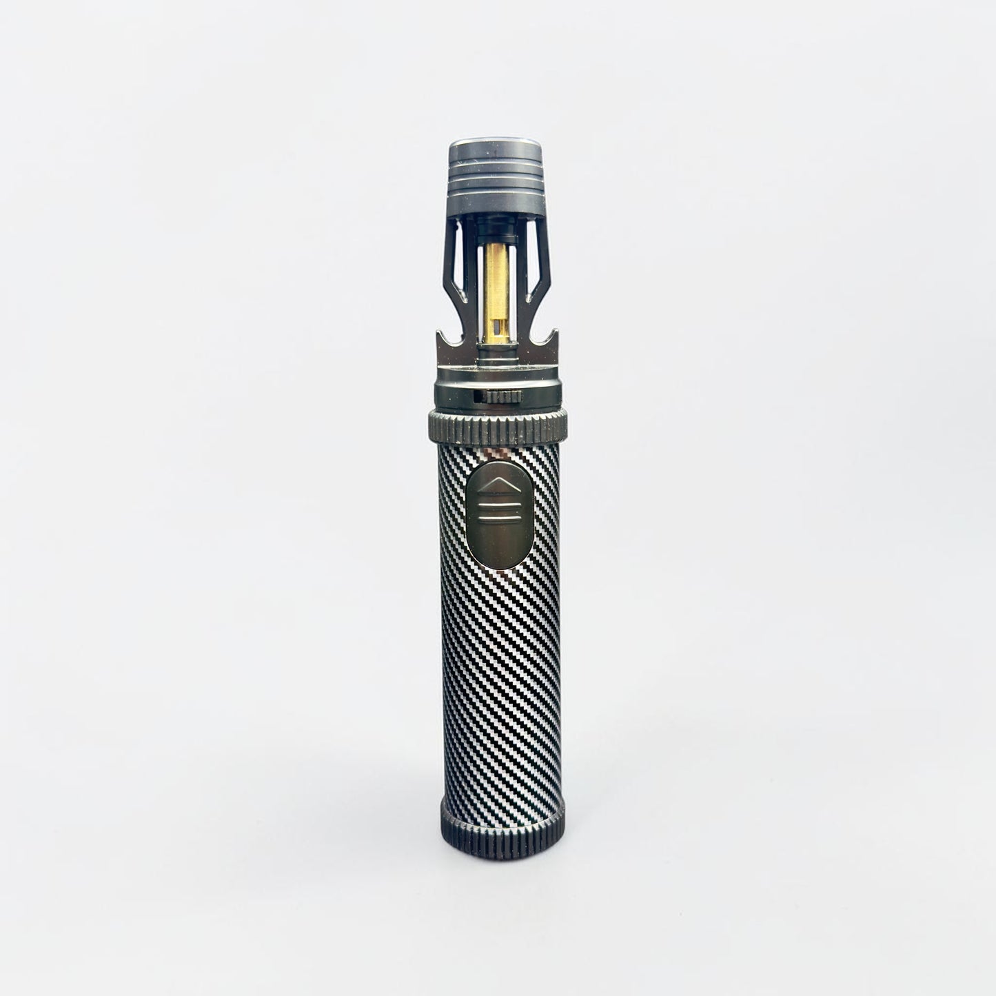 Cylindrical Torch lighter with a striped design on a white background