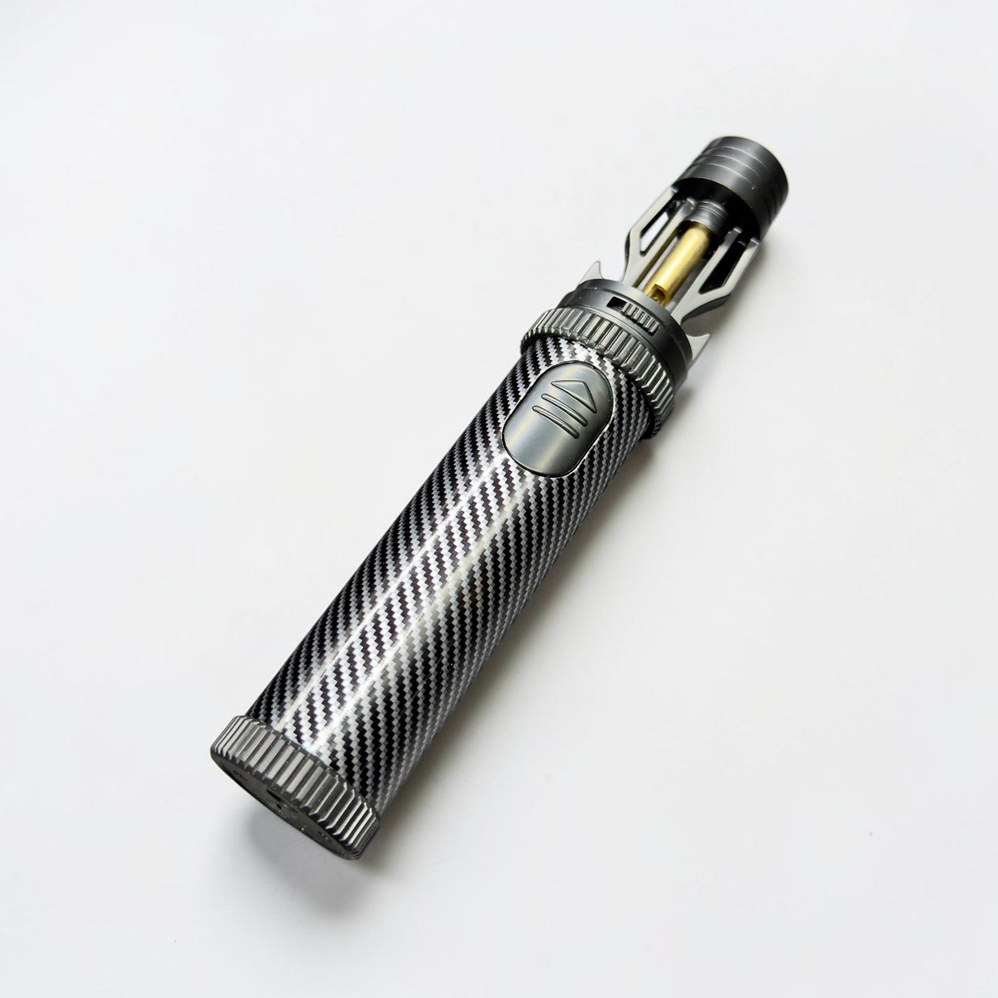 torch lighter with carbon fiber design on a white background