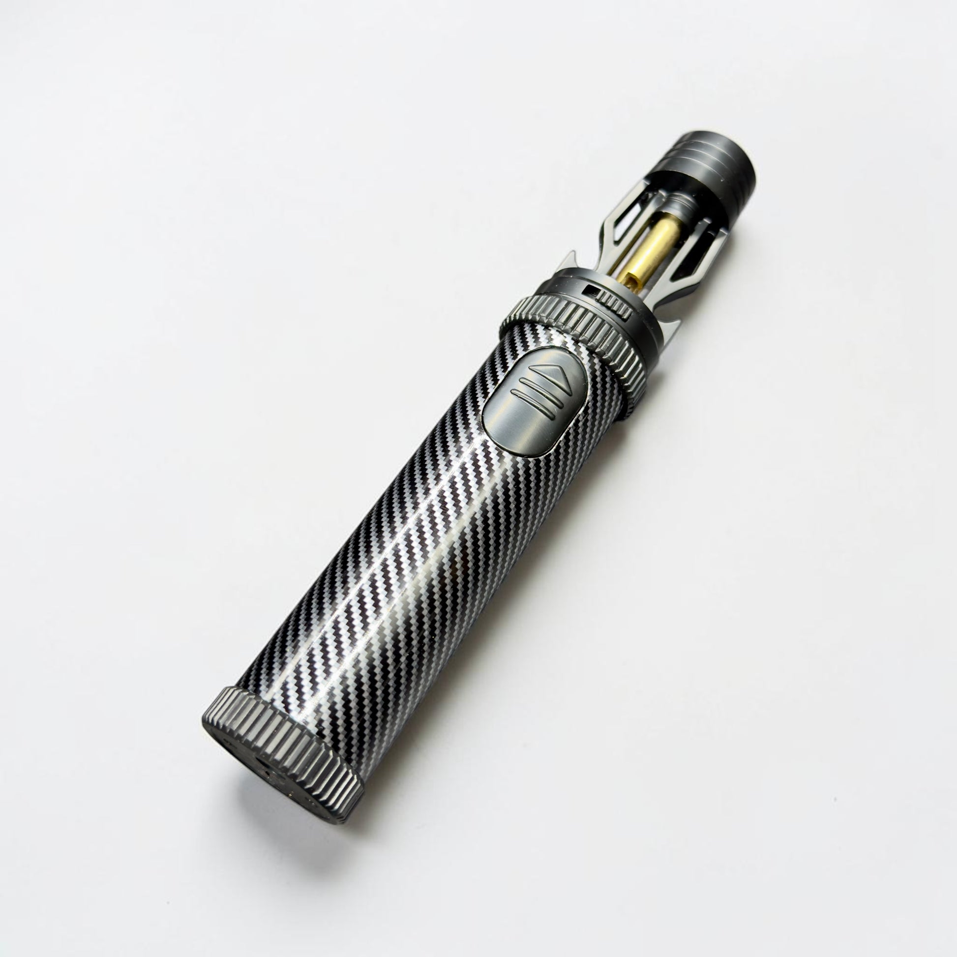 torch lighter with carbon fiber design on a white background