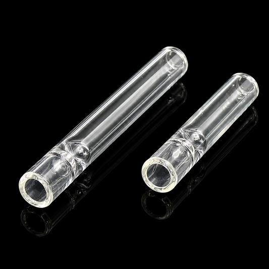 Two clear glass tubes on a black background