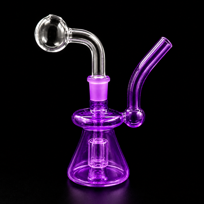 Glass water pipe with purple accent on a black background