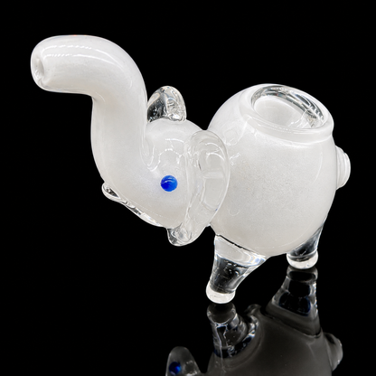Glass smoking device shaped like a ram on a black background