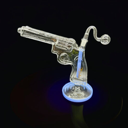 Hipster Glass 9.5” Gun Style Oil Burner Bubbler blue color 