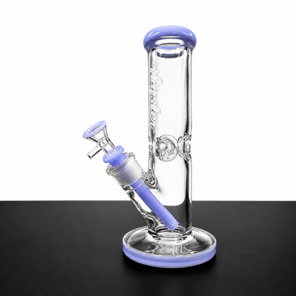 Glass water pipe with purple accents on a black and white background