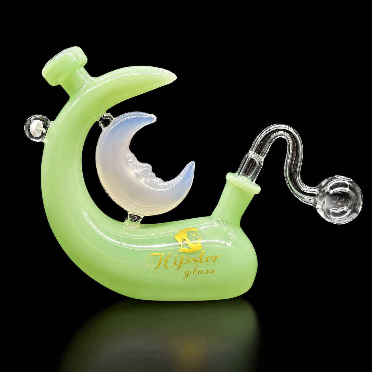 Hipster Glass 6” Crescent Moon Oil Burner Bubbler green color 