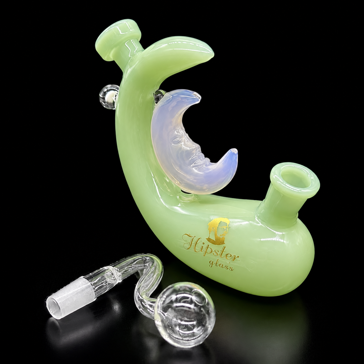 Hipster Glass 6” Crescent Moon Oil Burner Bubbler slide on side 