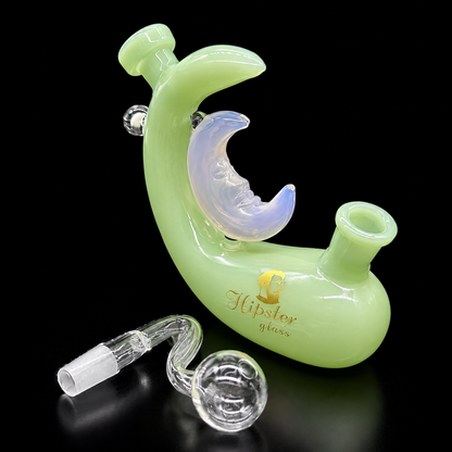 Hipster Glass 6” Crescent Moon Oil Burner Bubbler slide on side 