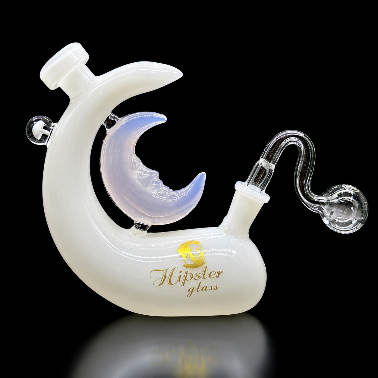 Hipster Glass 6” Crescent Moon Oil Burner Bubbler white color 