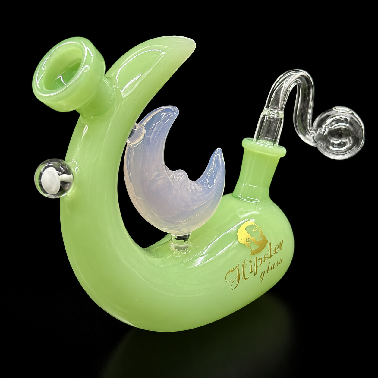 Hipster Glass 6” Crescent Moon Oil Burner Bubbler back 