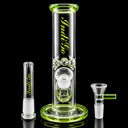 Glass smoking apparatus with 'Jubilee' branding on a black background