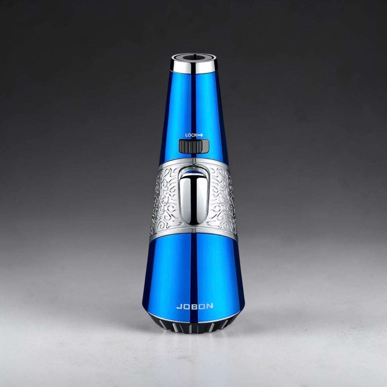Blue and silver electronic device with 'JOBON' branding on a gray background