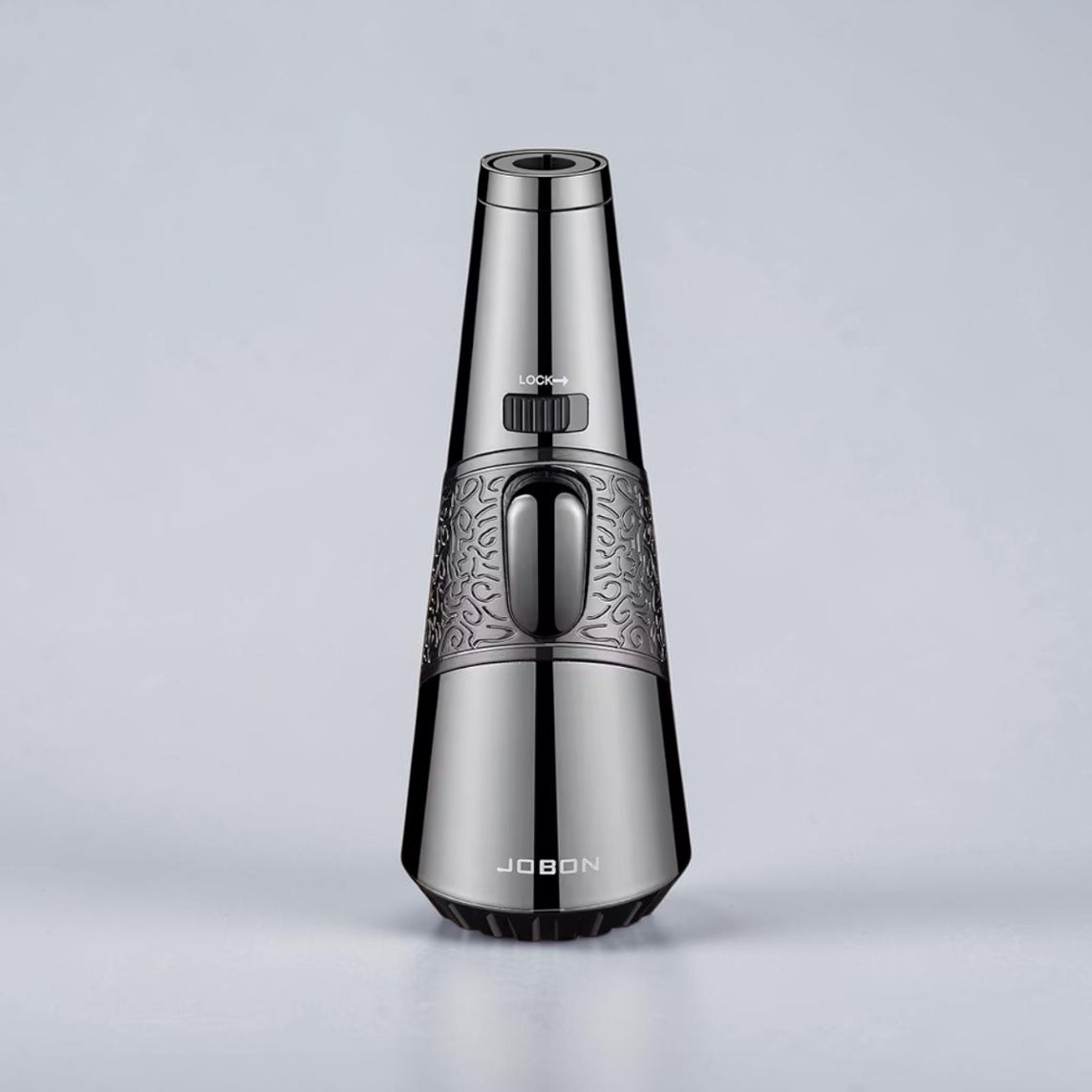 Silver and black handheld device with 'JOBON' branding on a light gray background