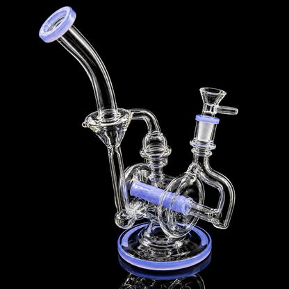 Glass water pipe with blue accents on a black background
