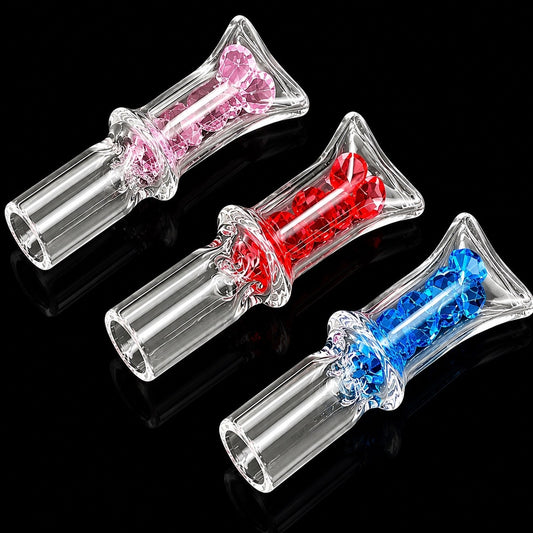 Mini Diamond Glass One Hitter Pipe – 1.8 Inch Pocket Chillum with Crystal Design random color 