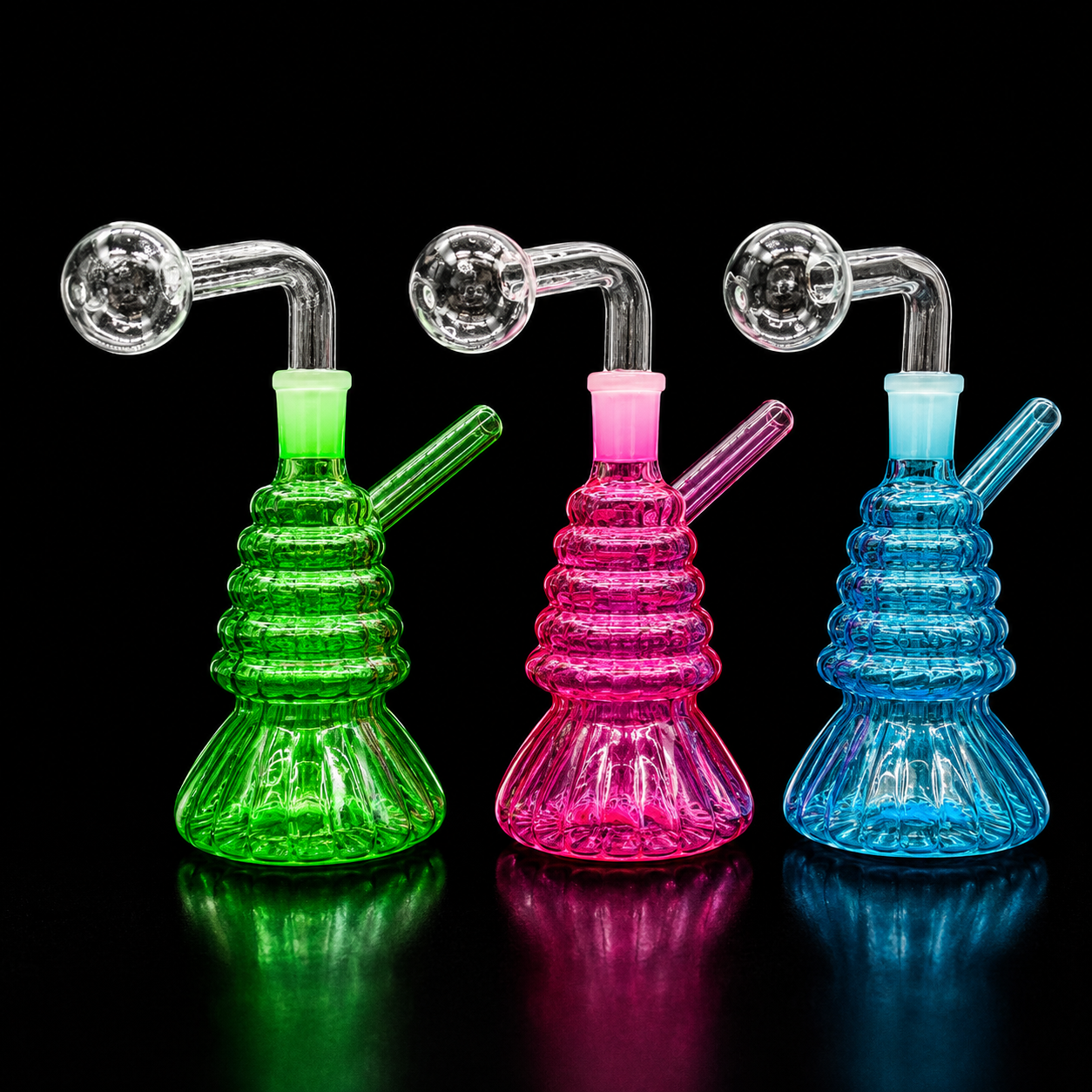 Mini Glass Oil Burner Bubbler 4” Spiral Design with 14mm Removable Slide random color 