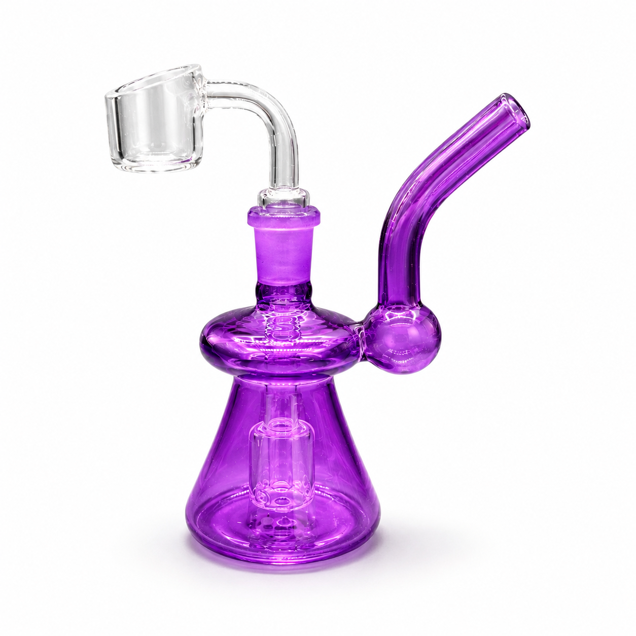 Purple glass water pipe on a white background