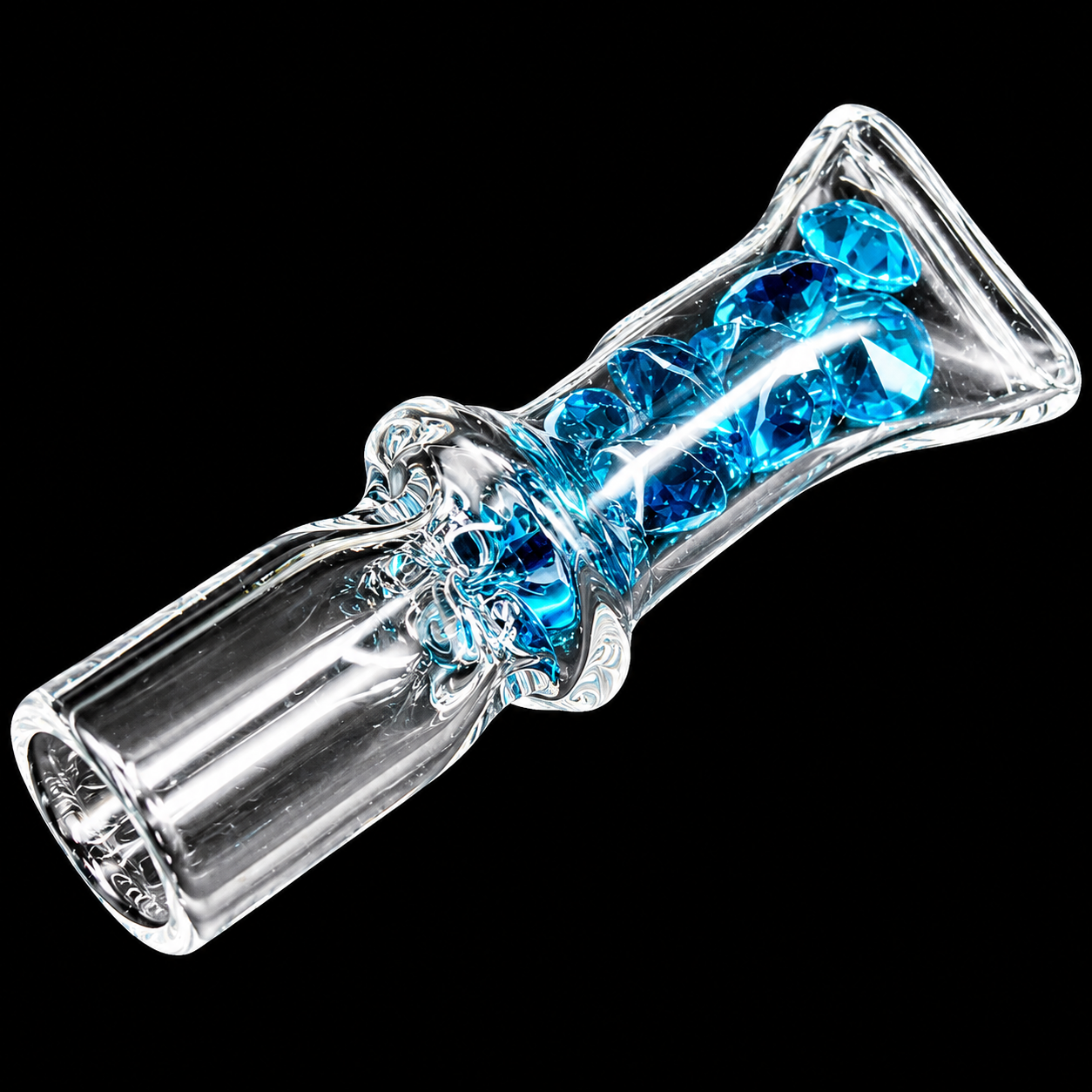 Mini Diamond Glass One Hitter Pipe – 1.8 Inch Pocket Chillum with Crystal Design blue color 