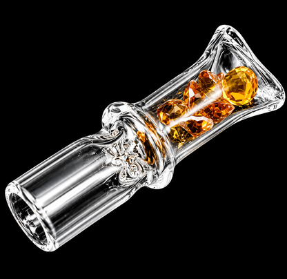 Mini Diamond Glass One Hitter Pipe – 1.8 Inch Pocket Chillum with Crystal Design gold color 