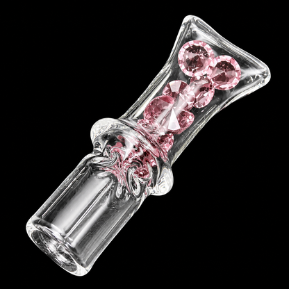 Mini Diamond Glass One Hitter Pipe – 1.8 Inch Pocket Chillum with Crystal Design pink 