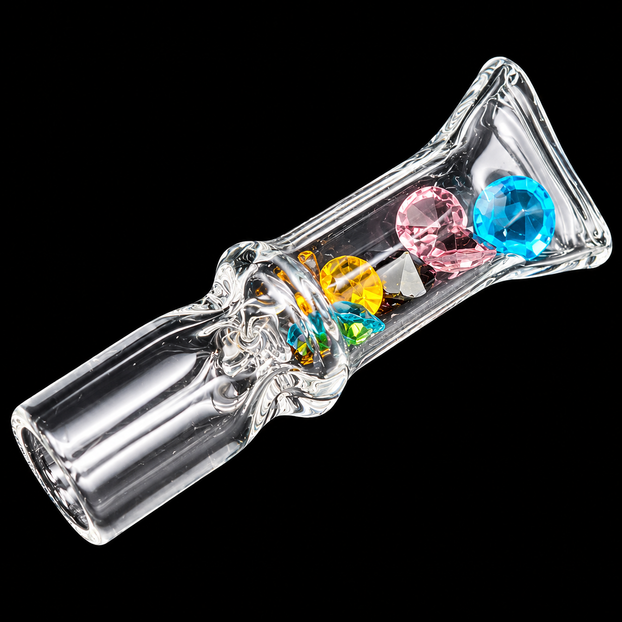 Mini Diamond Glass One Hitter Pipe – 1.8 Inch Pocket Chillum with Crystal Design rainbow color 