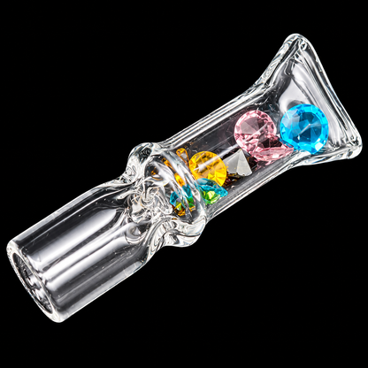 Mini Diamond Glass One Hitter Pipe – 1.8 Inch Pocket Chillum with Crystal Design rainbow color 