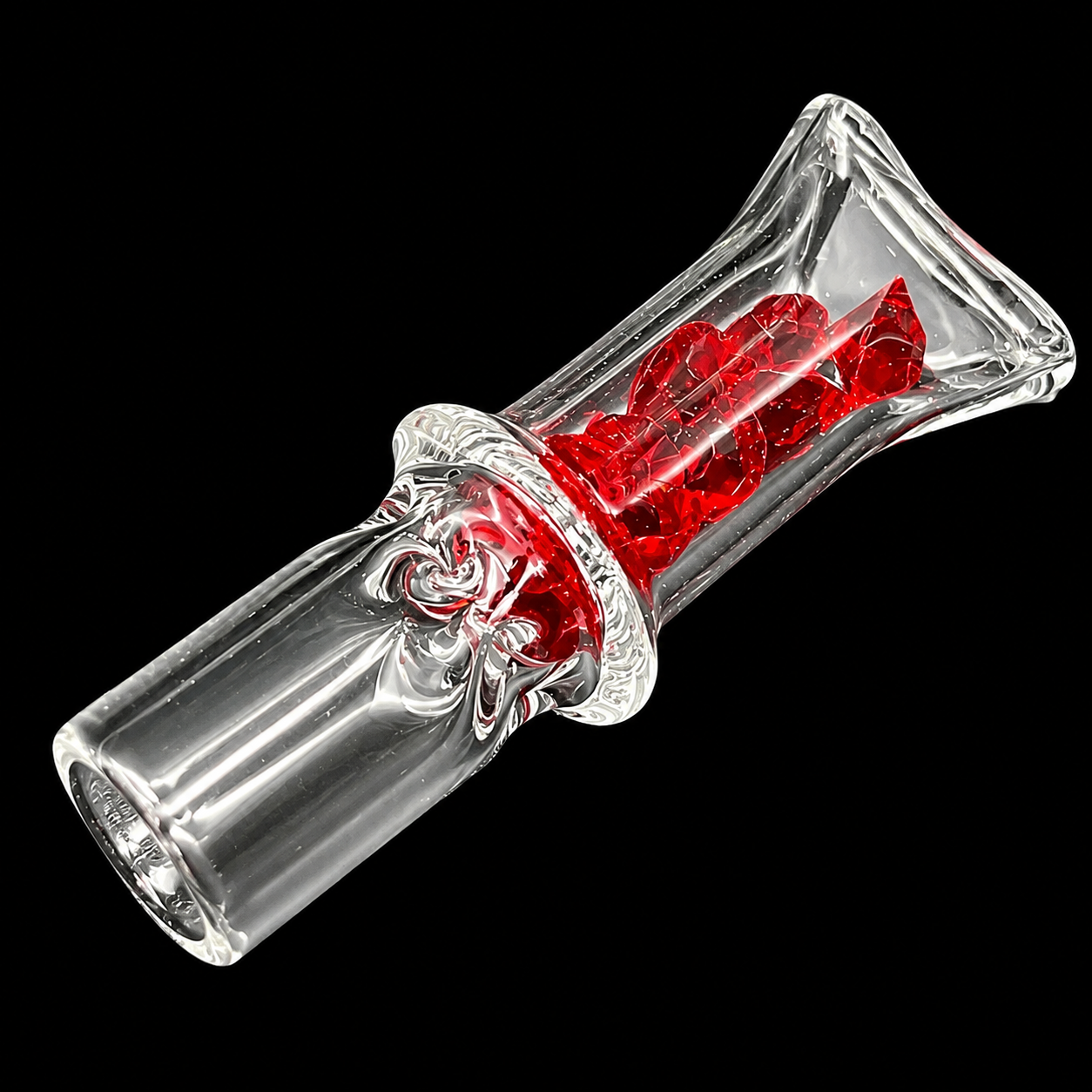 Mini Diamond Glass One Hitter Pipe – 1.8 Inch Pocket Chillum with Crystal Design red color 