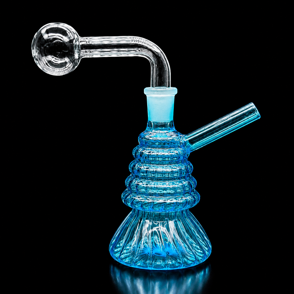 Mini Glass Oil Burner Bubbler 4” Spiral Design with 14mm Removable Slide blue color 