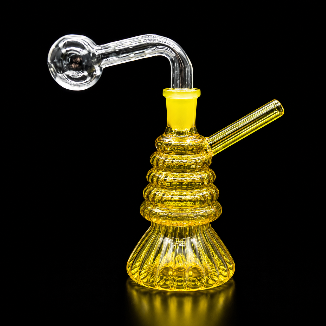 Mini Glass Oil Burner Bubbler 4” Spiral Design with 14mm Removable Slide yellow color 