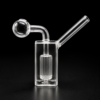 Clear glass smoking device with a black background