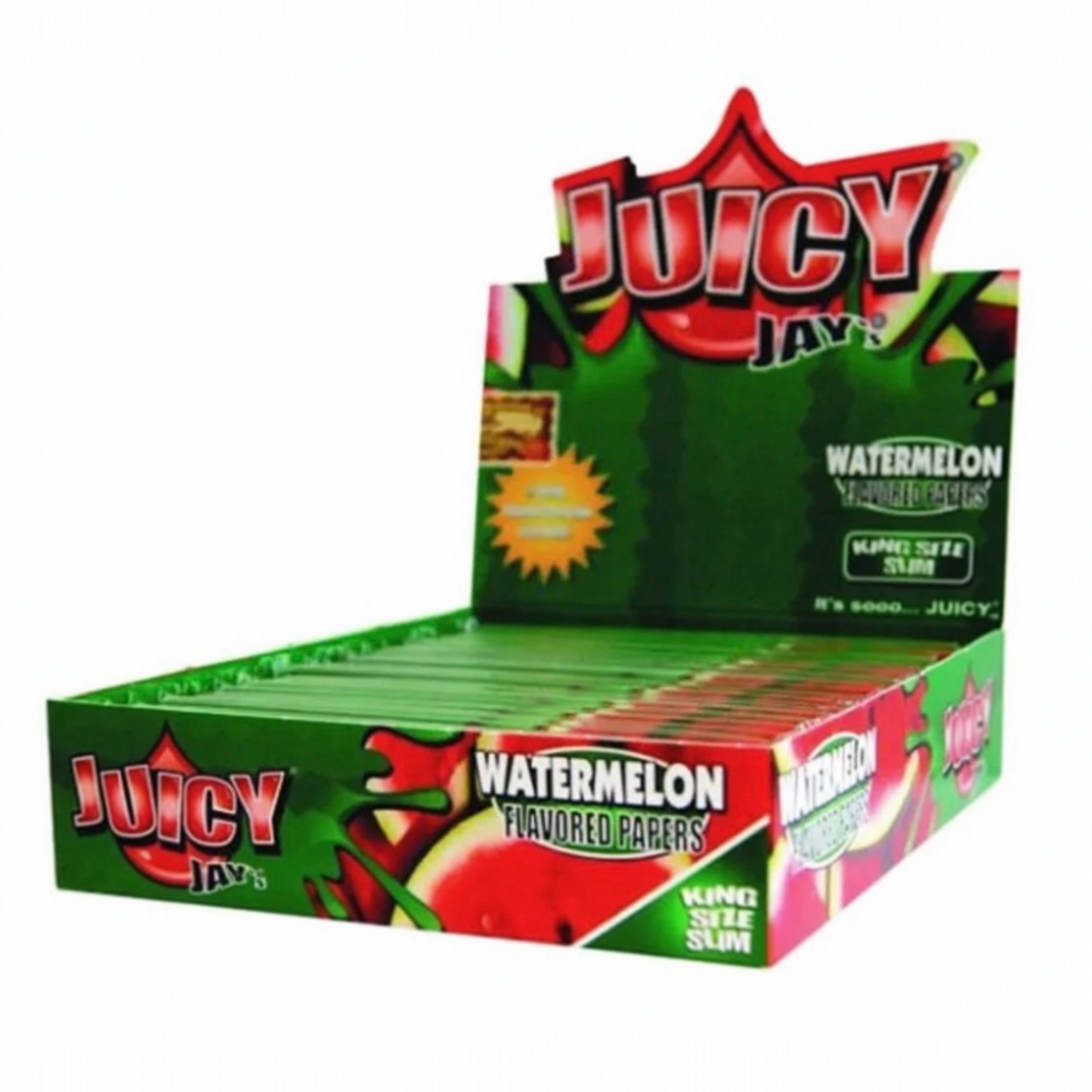 Box of Juicy Jay's Watermelon flavored rolling papers on a white background