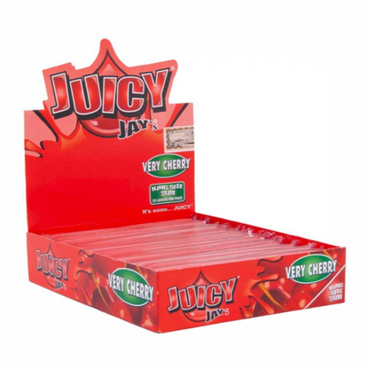 Box of Juicy Jay's Very Cherry rolling papers on a white background