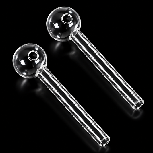 Two clear glass pipes on a black background