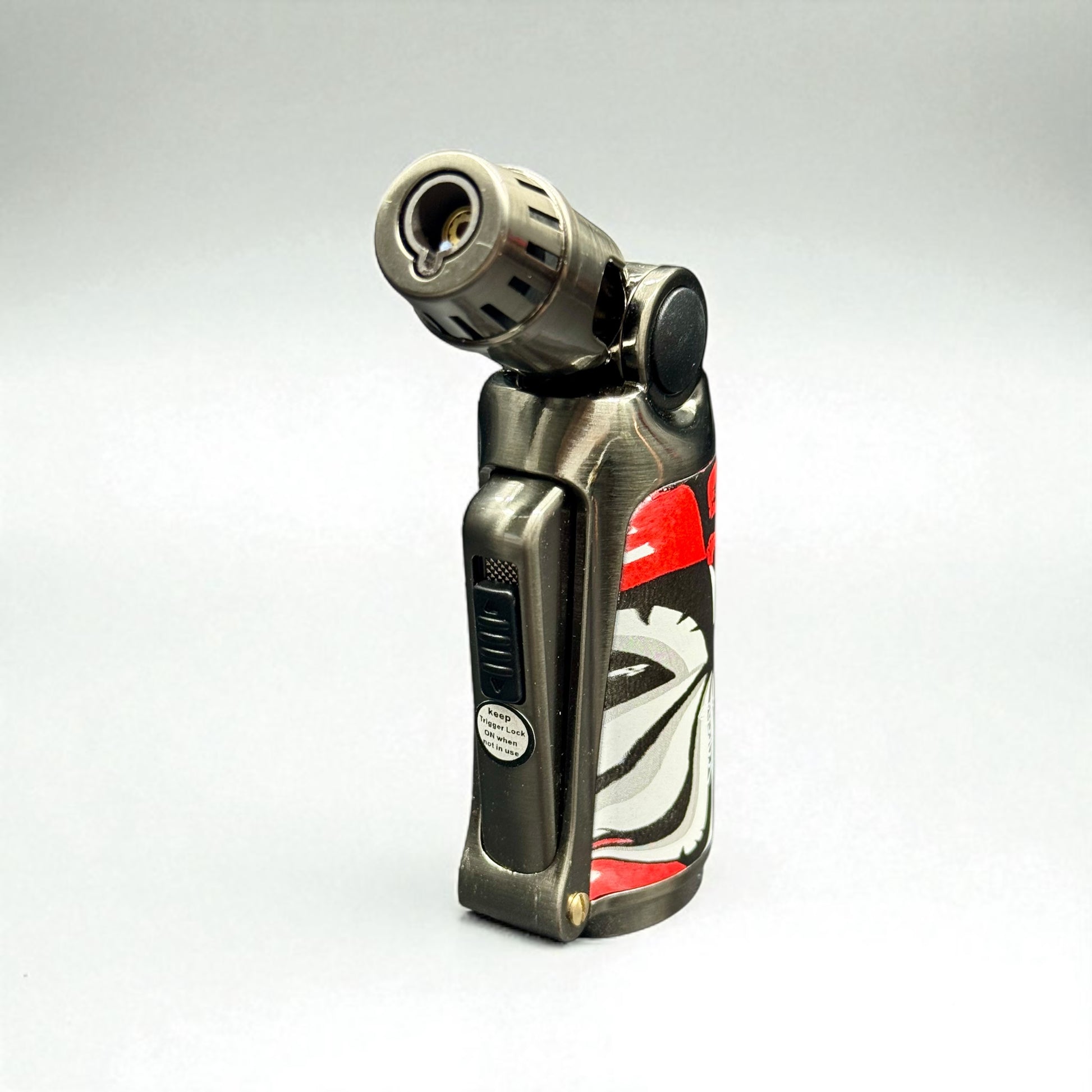 Butane lighter with a design on a white background