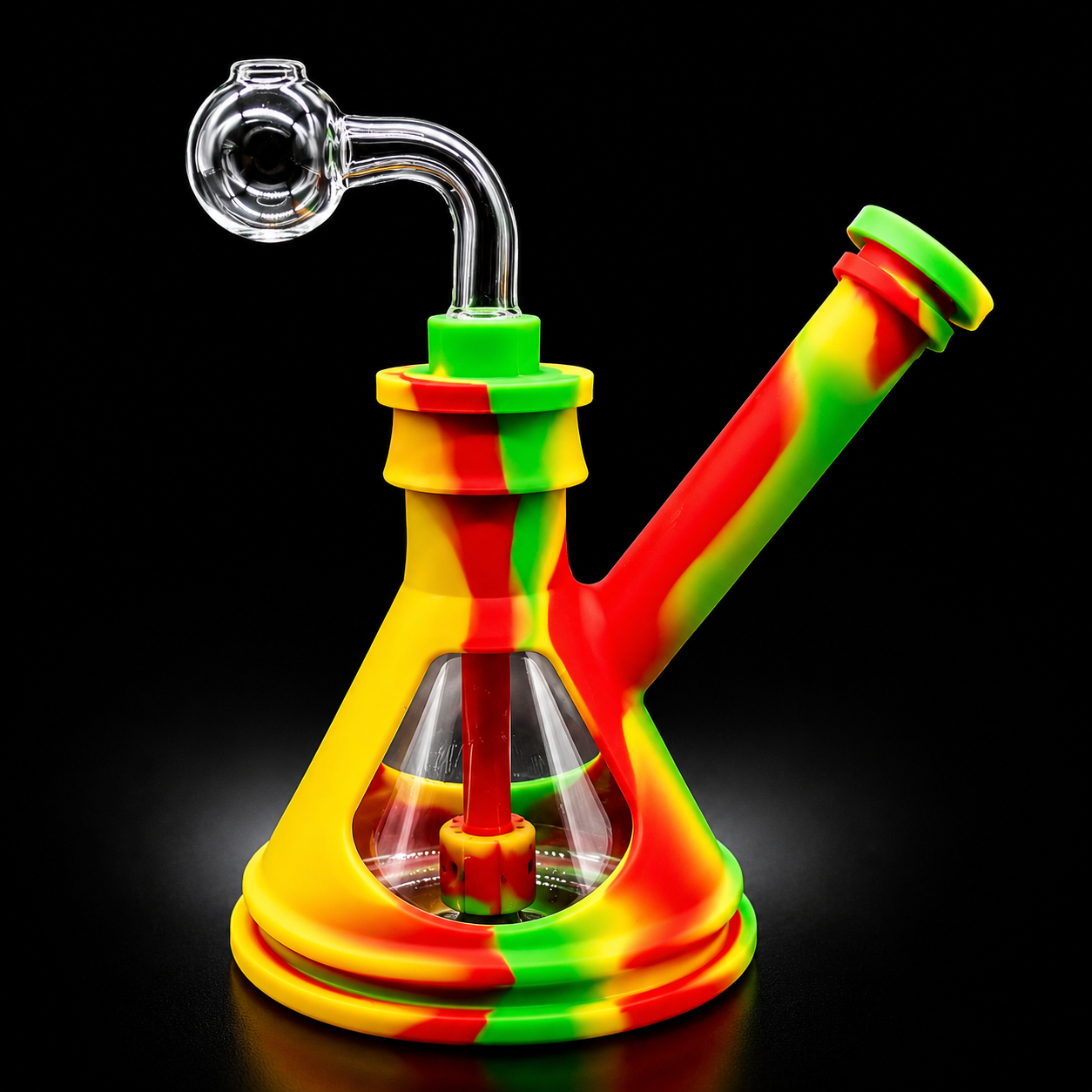 Colorful glass smoking device with a black background