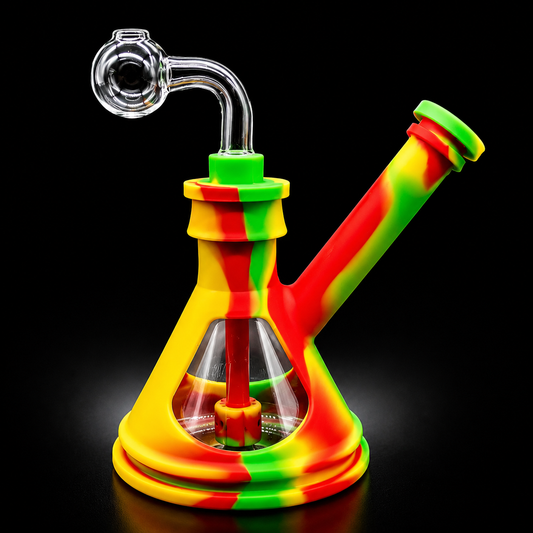 Colorful glass smoking device with a black background