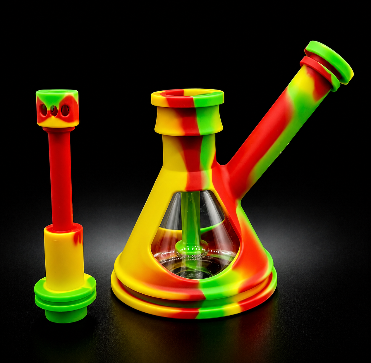Colorful silicone smoking device with a black background