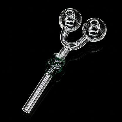 Glass smoking device with two chambers on a black background