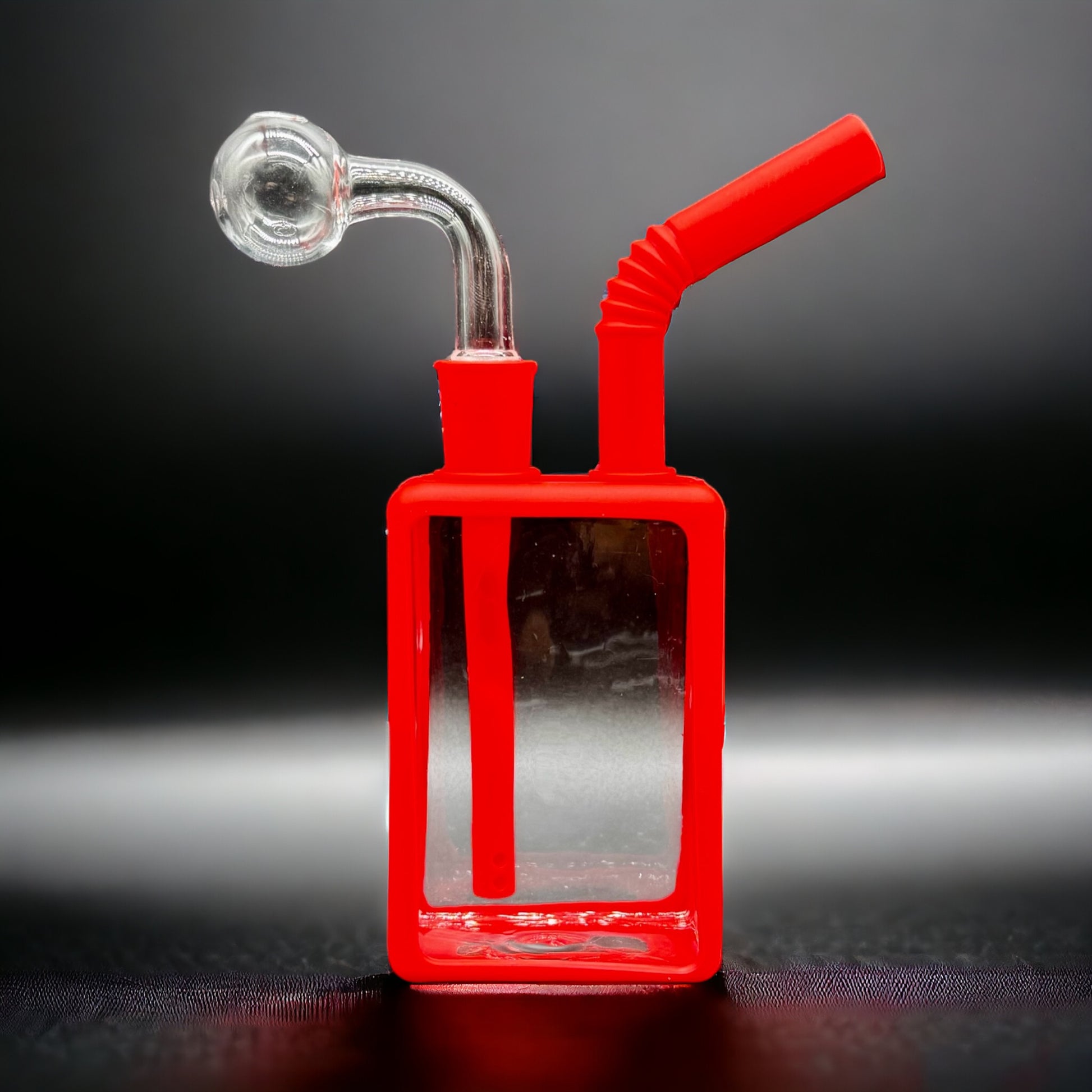 Square Silicone & Glass Oil Burner Bubbler red color 