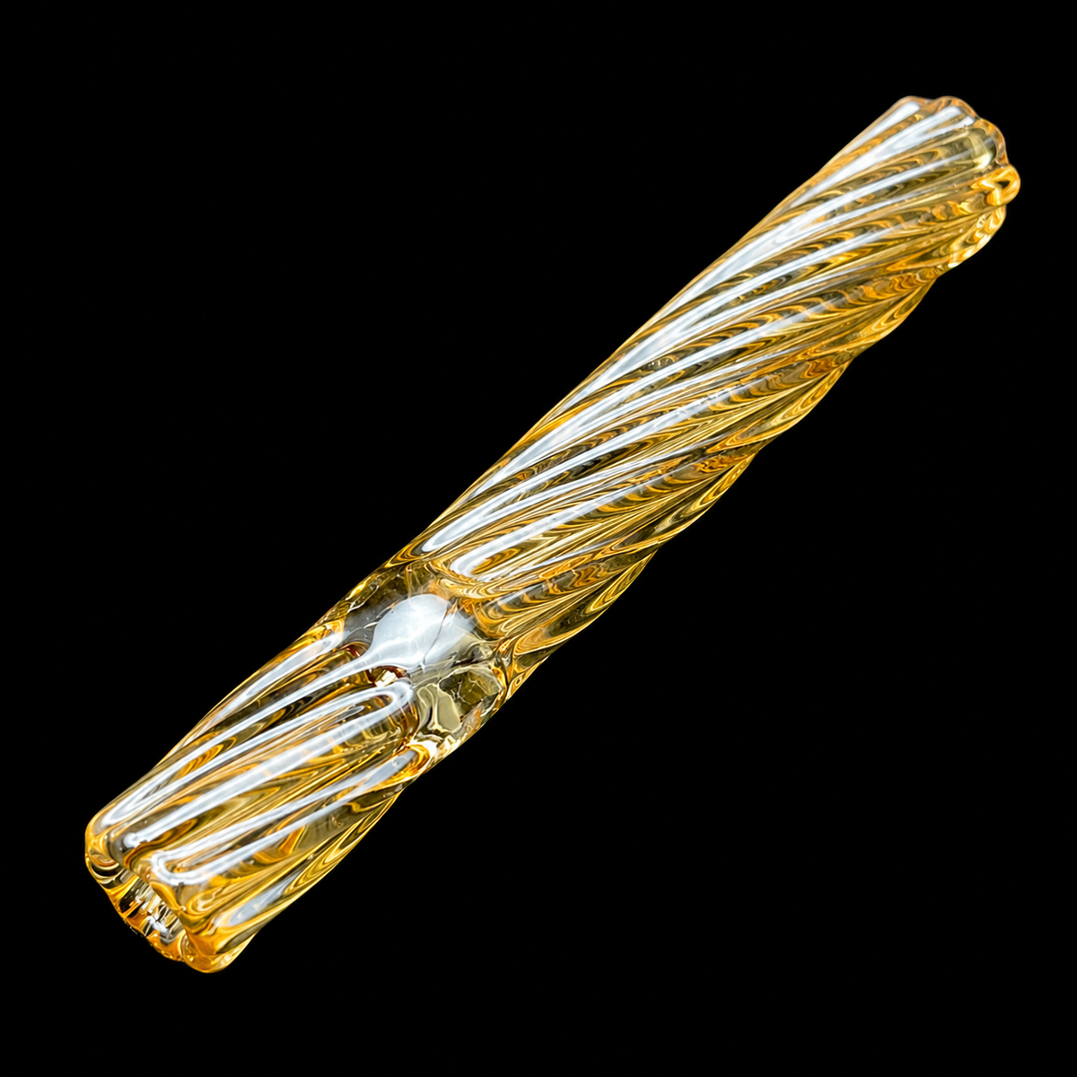 Twisted Glass One Hitter Pipe – 4 Inch Thick 12mm Hand Blown Glass gold colors 