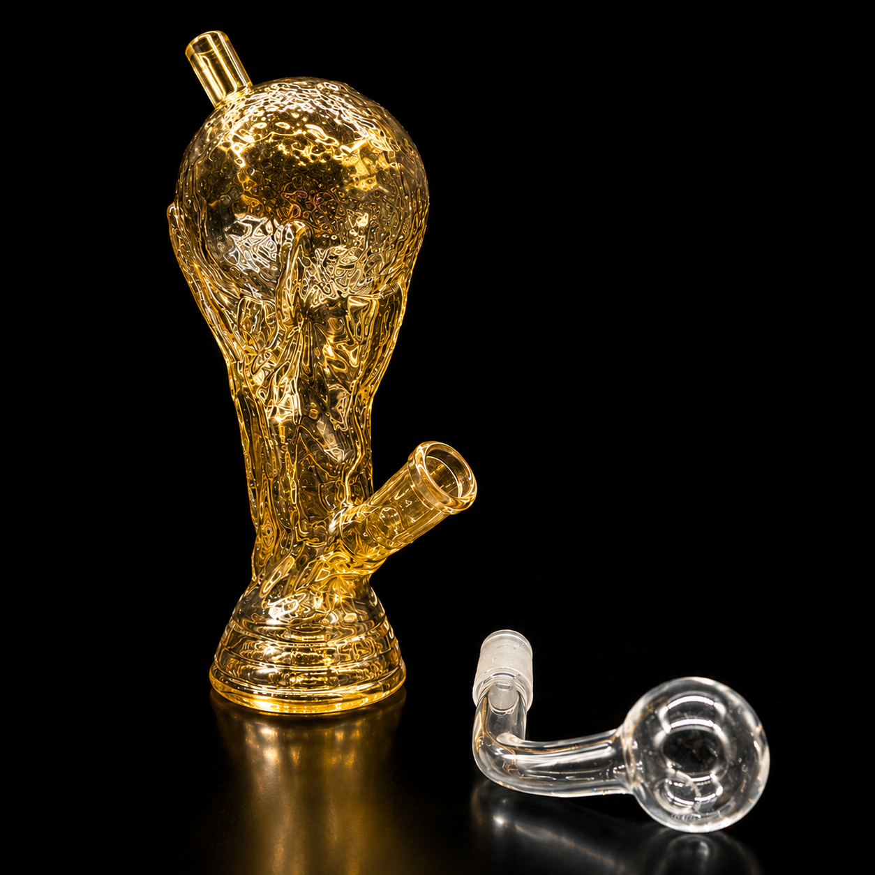World Cup Trophy Glass Bong clear gold slide removed 