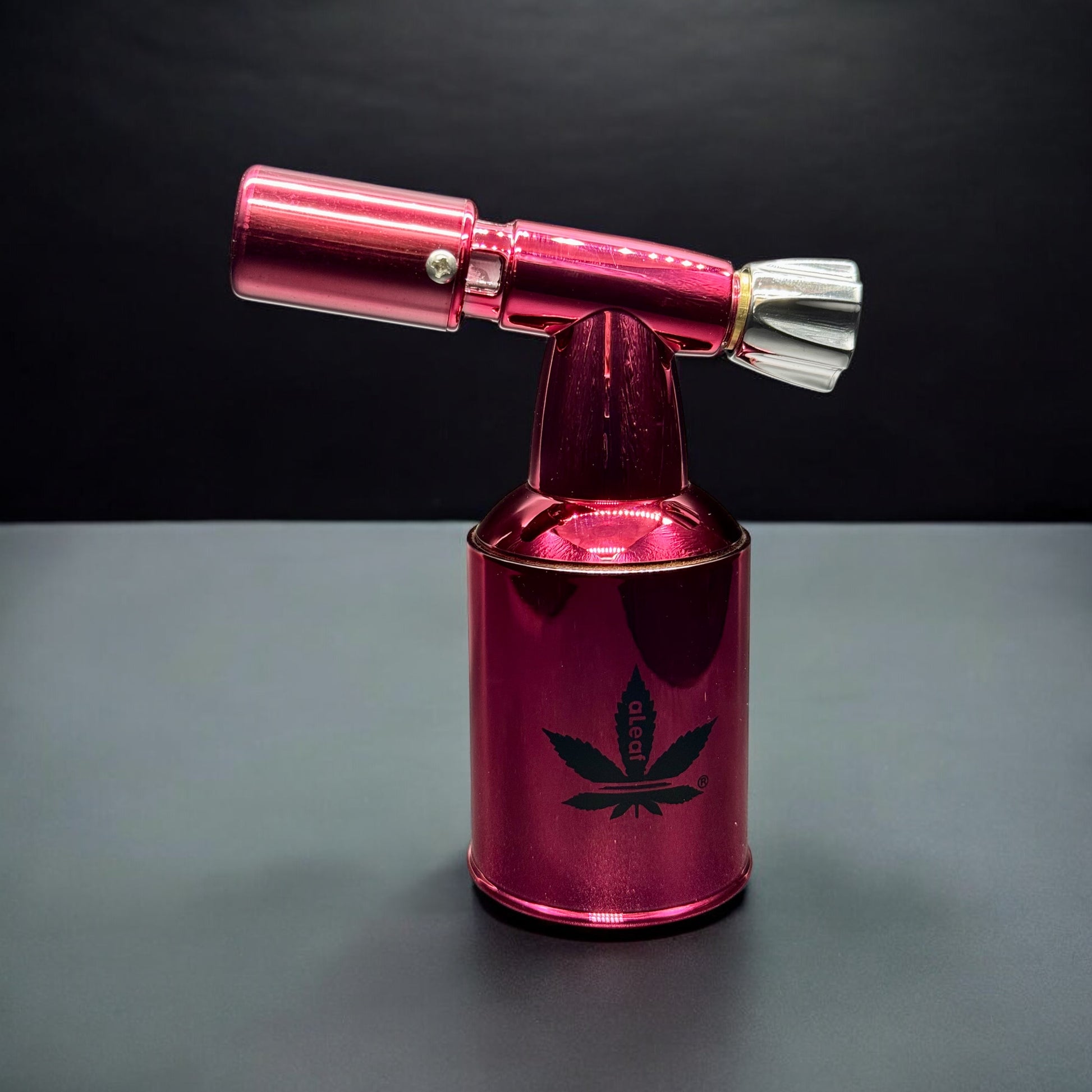 aLeaf 5 inch red metallic brass blow torch – refillable butane torch with flame control