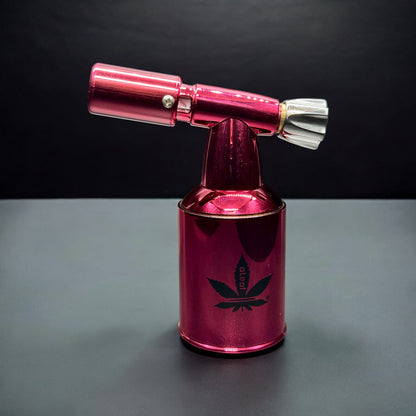 aLeaf 5 inch red metallic brass blow torch – refillable butane torch with flame control