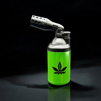 Green aLeaf Supernova refillable butane torch with anti-flare nozzle