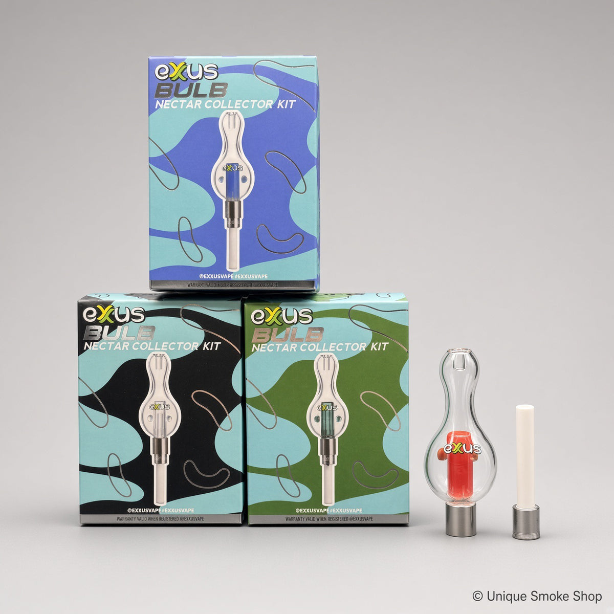 Exxus Bulb Nectar Collector Kit group shot with packaging and assembled unit