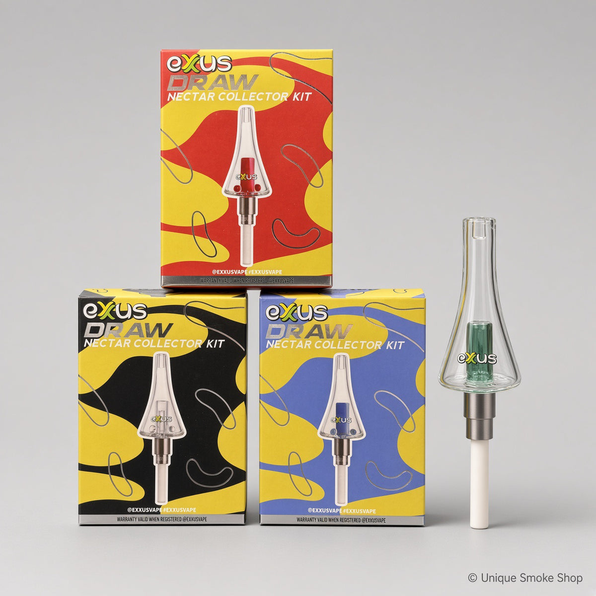 Exxus Draw Nectar Collector Kit group shot with packaging and assembled unit