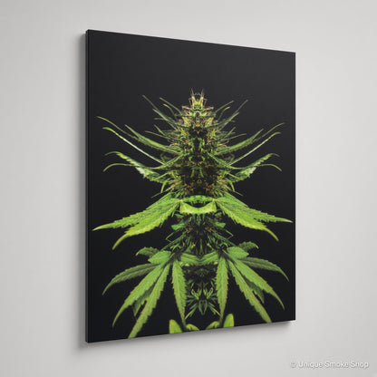 Green botanical leaf canvas art print – angled view