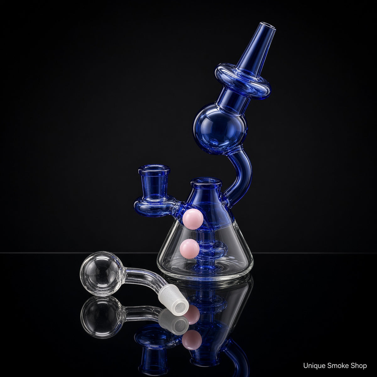 Blue mini beaker oil burner bubbler 6.5 inch glass slide beside pipe